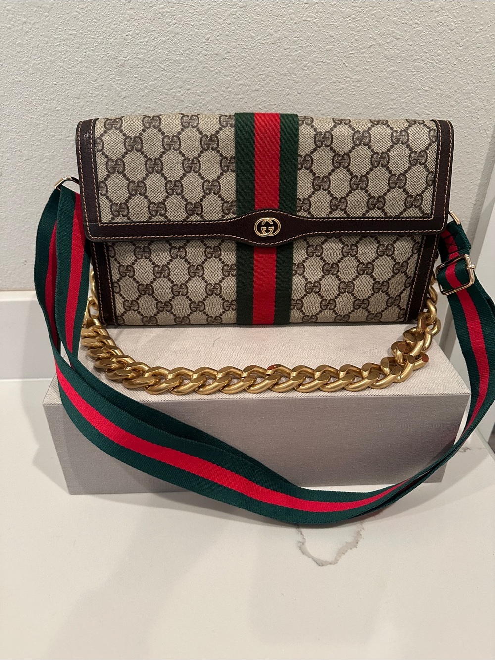 Vintage Gucci GG Supreme Crossbody w/ Unbranded Adjustable Strap and Chain Strap